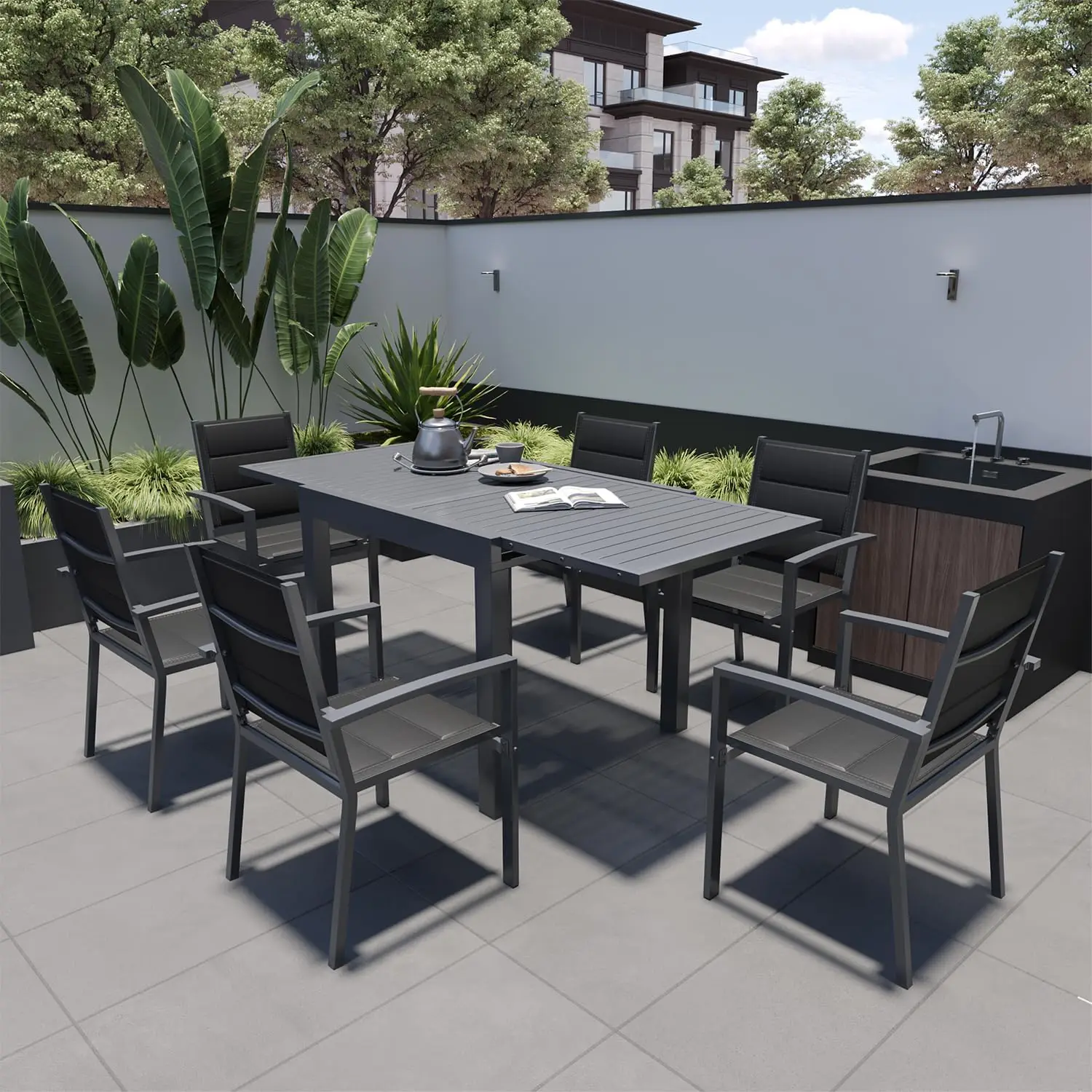 !@Dwoo Wholesale Outdoor Aluminum Seven Piece Restaurant Dining Set Extendable Expansion Table Dinner Chairs Set
!@Dwoo Wholesale Outdoor Aluminum Seven Piece Restaurant Dining Set Extendable Expansion Table Dinner Chairs Set