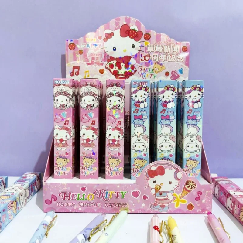 24 шт./лот Kawaii Sanrio Kitty Press гелевая ручка милые 0,5 мм черные чернила нейтральные ручки рекламный подарок офисные школьные принадлежности
24 шт./лот Kawaii Sanrio Kitty Press гелевая ручка милые 0,5 мм черные чернила нейтральные ручки рекламный подарок офисные школьные принадлежности