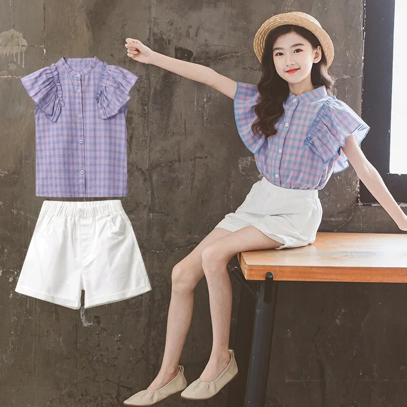 Girls Summer Clothing Sets Fashion Flying Sleeves Shirt + Shorts 2Pcs Kids Outfits Children Sports Suit Plaid Girls Clothes
Girls Summer Clothing Sets Fashion Flying Sleeves Shirt + Shorts 2Pcs Kids Outfits Children Sports Suit Plaid Girls Clothes