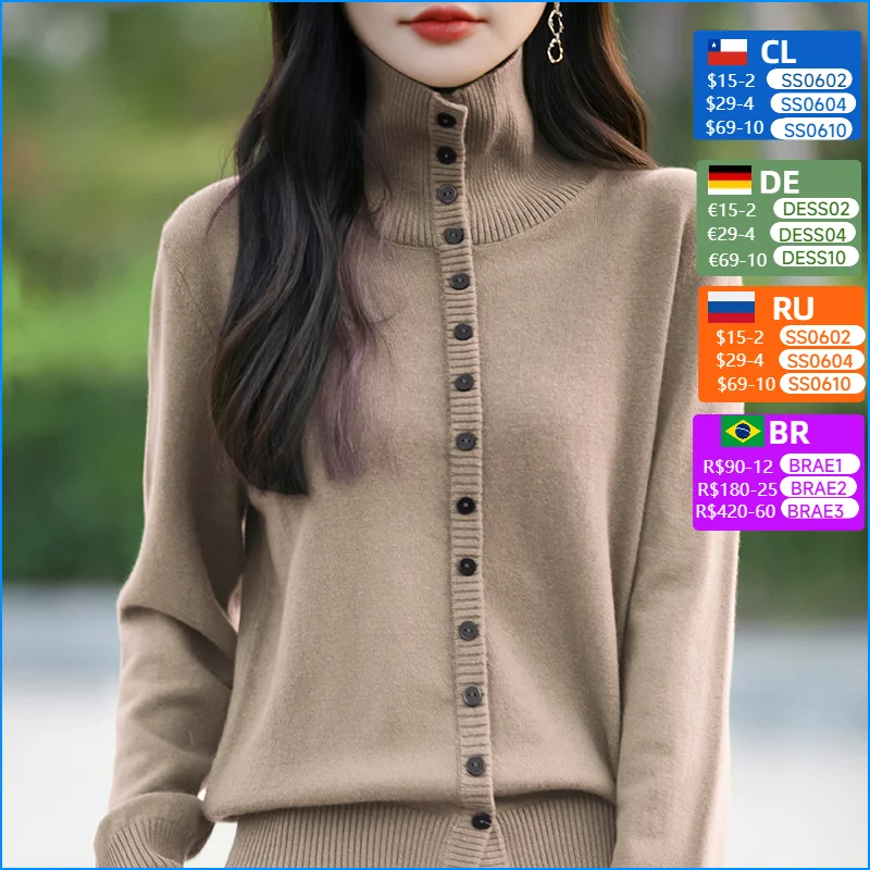 Autumn Winter Women Fine Wool Blend Sweater Turtleneck Thickening Cardigan Female Casual Knitted Bottoming Coat Long Sleeve Tops 
Autumn Winter Women Fine Wool Blend Sweater Turtleneck Thickening Cardigan Female Casual Knitted Bottoming Coat Long Sleeve Tops