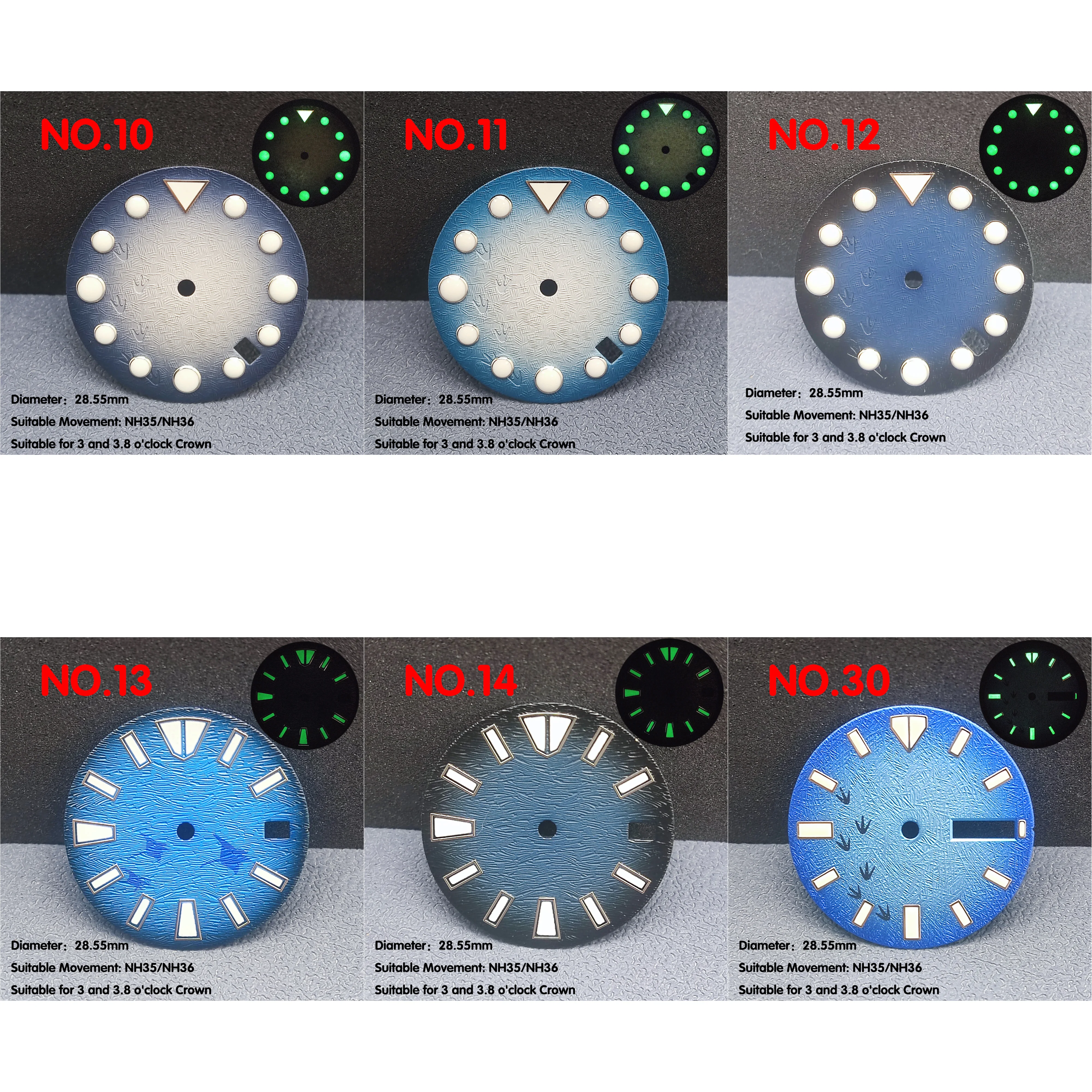 NH35 dial new watch accessory Manta dial 28.5mm suitable for NH36 movement, supporting custom logo
NH35 dial new watch accessory Manta dial 28.5mm suitable for NH36 movement, supporting custom logo