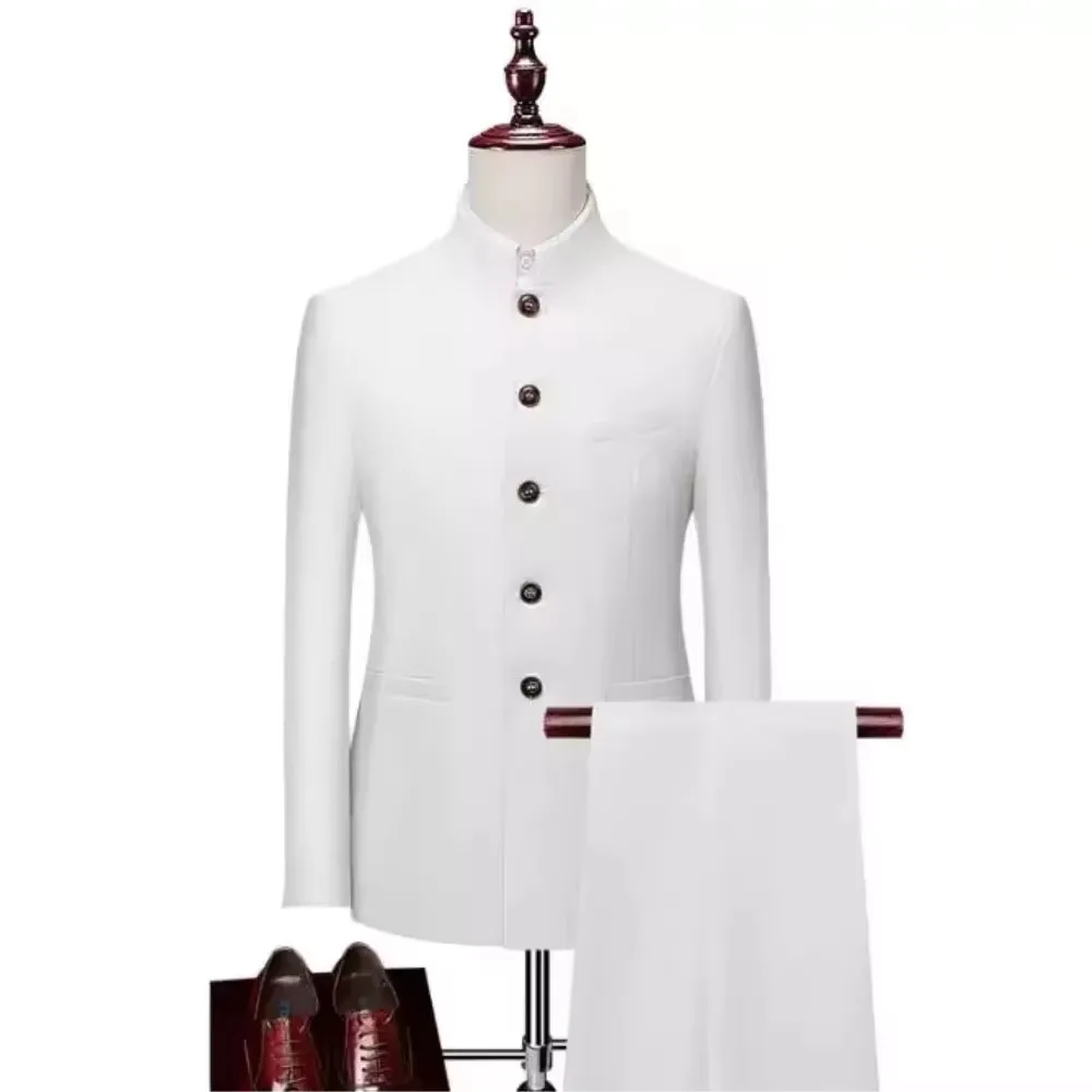 High Quality Dress Set Classic 2 Pieces Men Chinese Style Suits Slim Fit Stand Collar Wedding Groom Tuxedos Jacket Pants Sets
High Quality Dress Set Classic 2 Pieces Men Chinese Style Suits Slim Fit Stand Collar Wedding Groom Tuxedos Jacket Pants Sets
