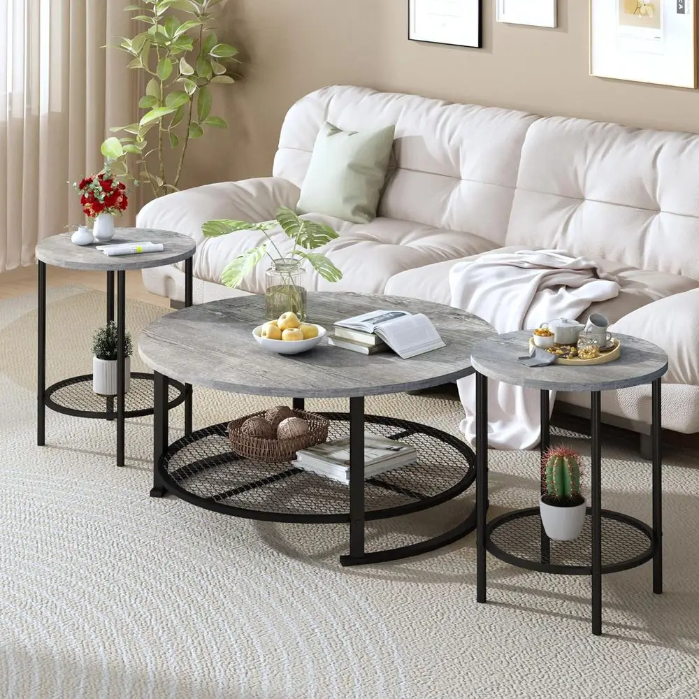 Vintage Grey 3-Piece Coffee and End Table Set with Storage for Living Room, Office, and Small Spaces
Vintage Grey 3-Piece Coffee and End Table Set with Storage for Living Room, Office, and Small Spaces