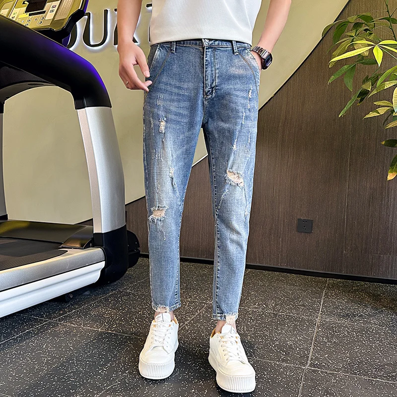 Slim Fit Men's Jeans XS or Frayed Hem 27 Inch Waist Youth Casual Cotton Polyester Blend Four Season Wear Slimming Effect
Slim Fit Men's Jeans XS or Frayed Hem 27 Inch Waist Youth Casual Cotton Polyester Blend Four Season Wear Slimming Effect