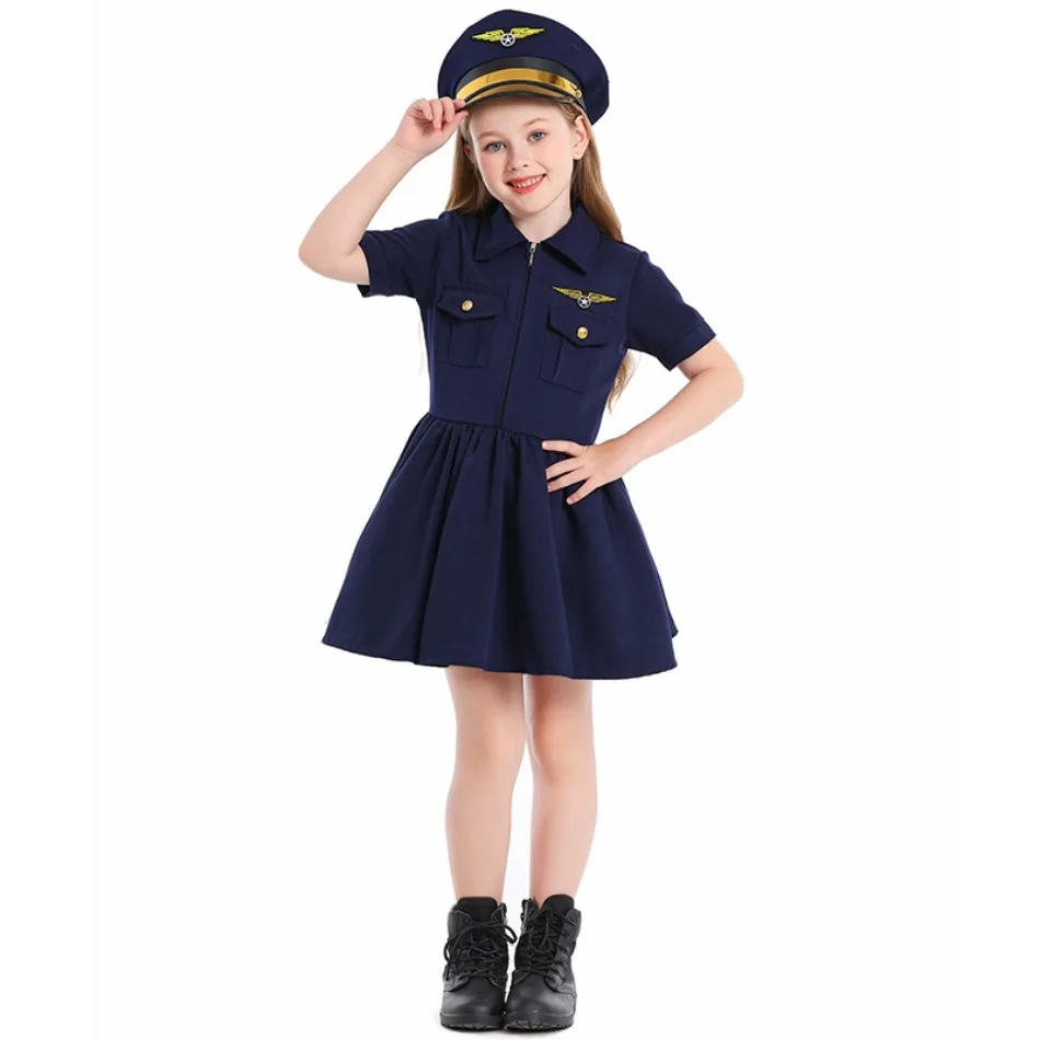 Girls Navy Blue Captain Dress Halloween Officer Dress Up Stewardess Costume Set for Girls Flight Attendant Costume for Kids PS66
Girls Navy Blue Captain Dress Halloween Officer Dress Up Stewardess Costume Set for Girls Flight Attendant Costume for Kids PS66