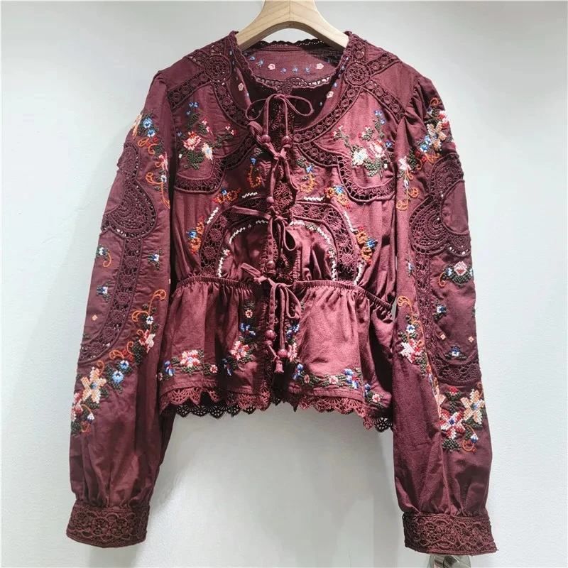2026 Exquisite Heavy Industry Flower Embroidery Ethnic Style Top Lace Hollow Lace-up Placket Shirt Women Tops
2026 Exquisite Heavy Industry Flower Embroidery Ethnic Style Top Lace Hollow Lace-up Placket Shirt Women Tops
