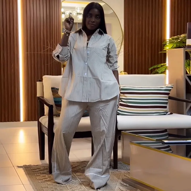 Women's Casual Trendy Loose 2 Piece Sets Turn-down Collar Long Sleeve Shirts Wide Leg Pants American European New Fashion Summer
Women's Casual Trendy Loose 2 Piece Sets Turn-down Collar Long Sleeve Shirts Wide Leg Pants American European New Fashion Summer