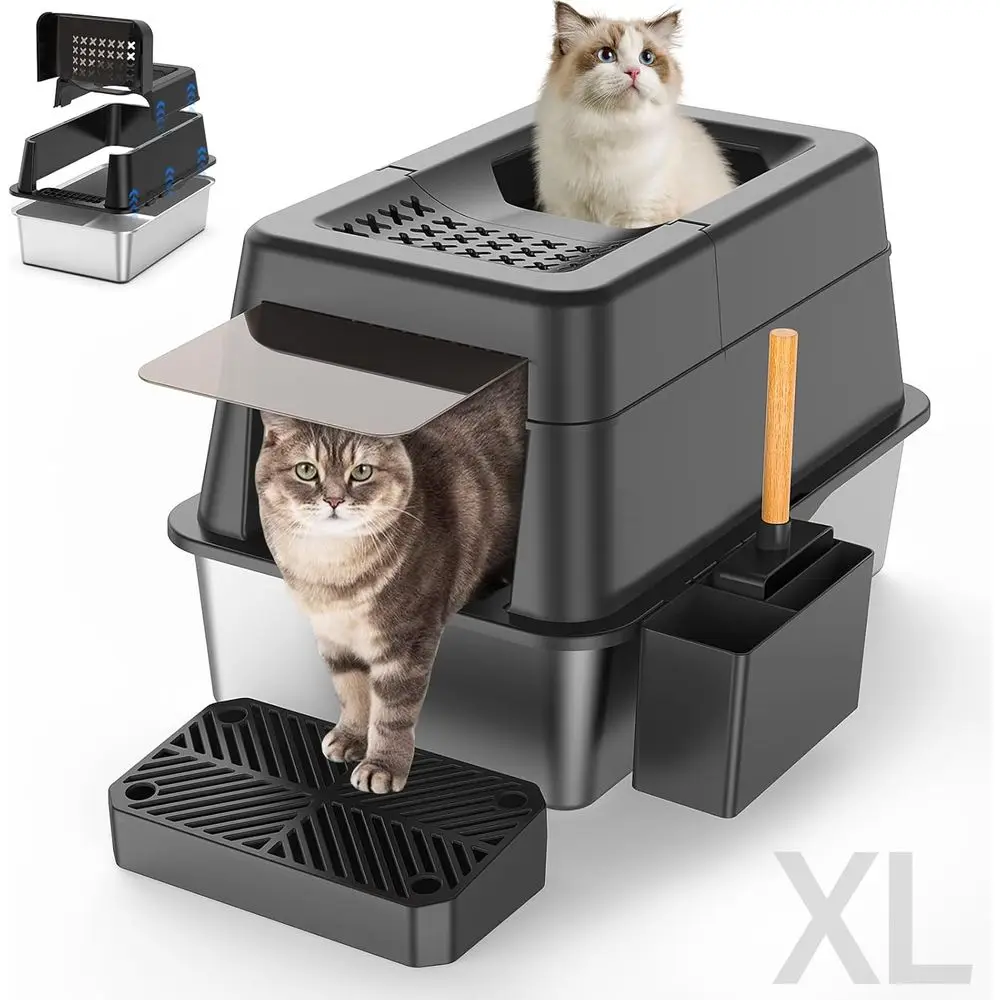 Очень большой закрытый лоток для кошек с крышкой, металлический лоток с высокими бортиками и верхним входом, с педалью и совком (черный)
Очень большой закрытый лоток для кошек с крышкой, металлический лоток с высокими бортиками и верхним входом, с педалью и совком (черный)