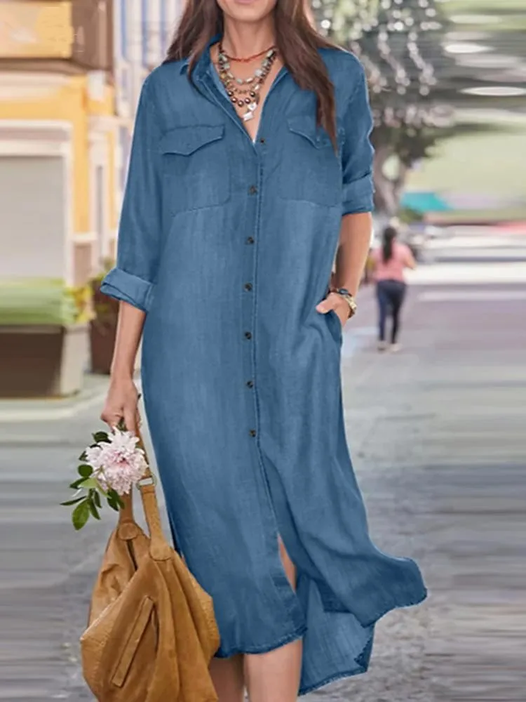 Autumn Women Long Dress Single Breasted Full Sleeve Denim Dresses Solid Turn Down Collar Splice Slim Fit Casual Female Clothing
Autumn Women Long Dress Single Breasted Full Sleeve Denim Dresses Solid Turn Down Collar Splice Slim Fit Casual Female Clothing