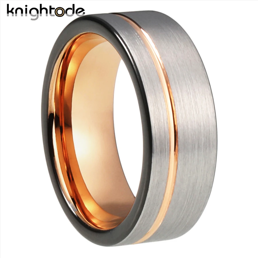 8mm Male Rings Rose Black Tungsten Wedding Band For Men Women Gift Grooved Silvery Surface Brushed Design Comfort Fit
8mm Male Rings Rose Black Tungsten Wedding Band For Men Women Gift Grooved Silvery Surface Brushed Design Comfort Fit
