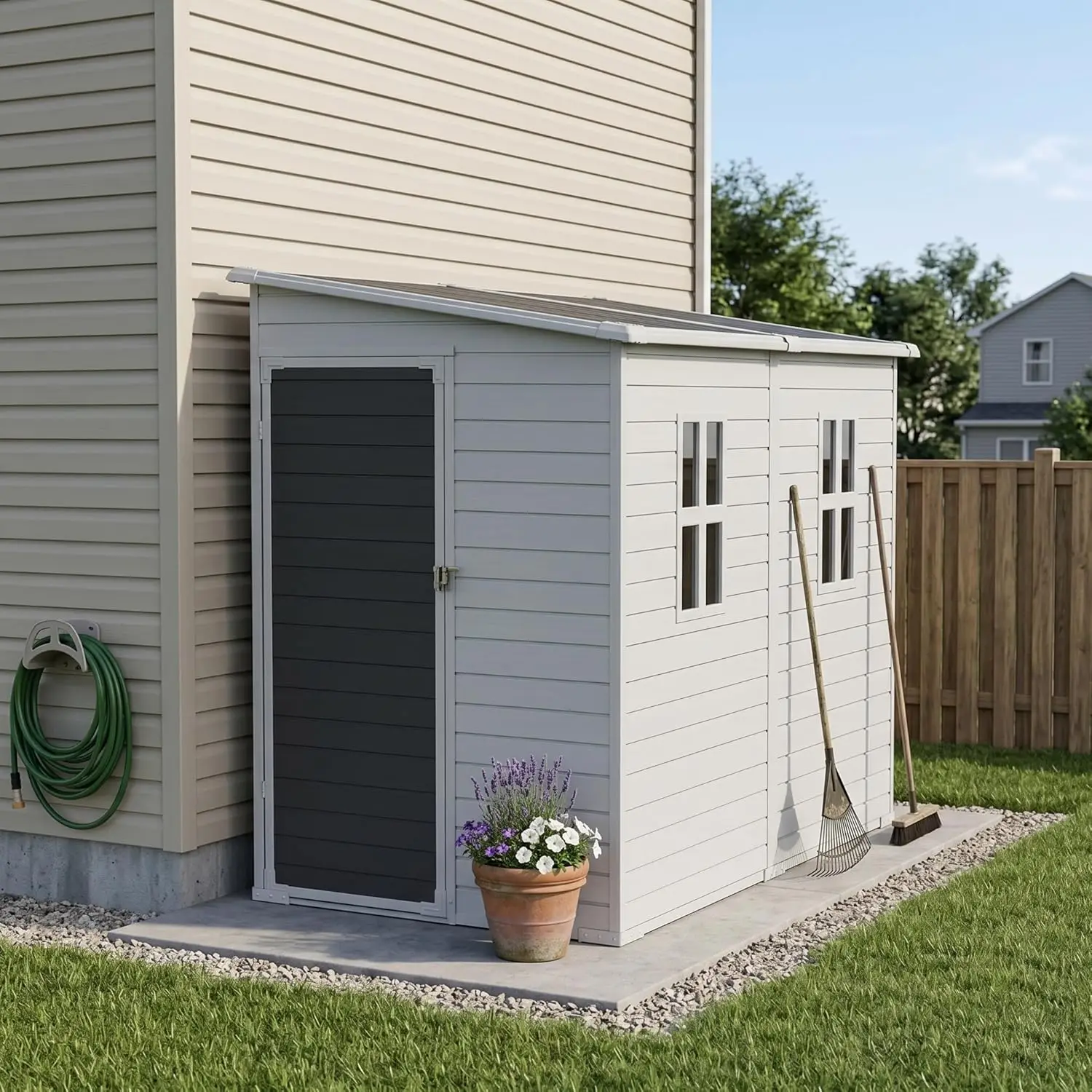 8x4FT Weatherproof Resin Storage Shed with Floor Window Lockable Door Tool Backyard Patio Customized
8x4FT Weatherproof Resin Storage Shed with Floor Window Lockable Door Tool Backyard Patio Customized