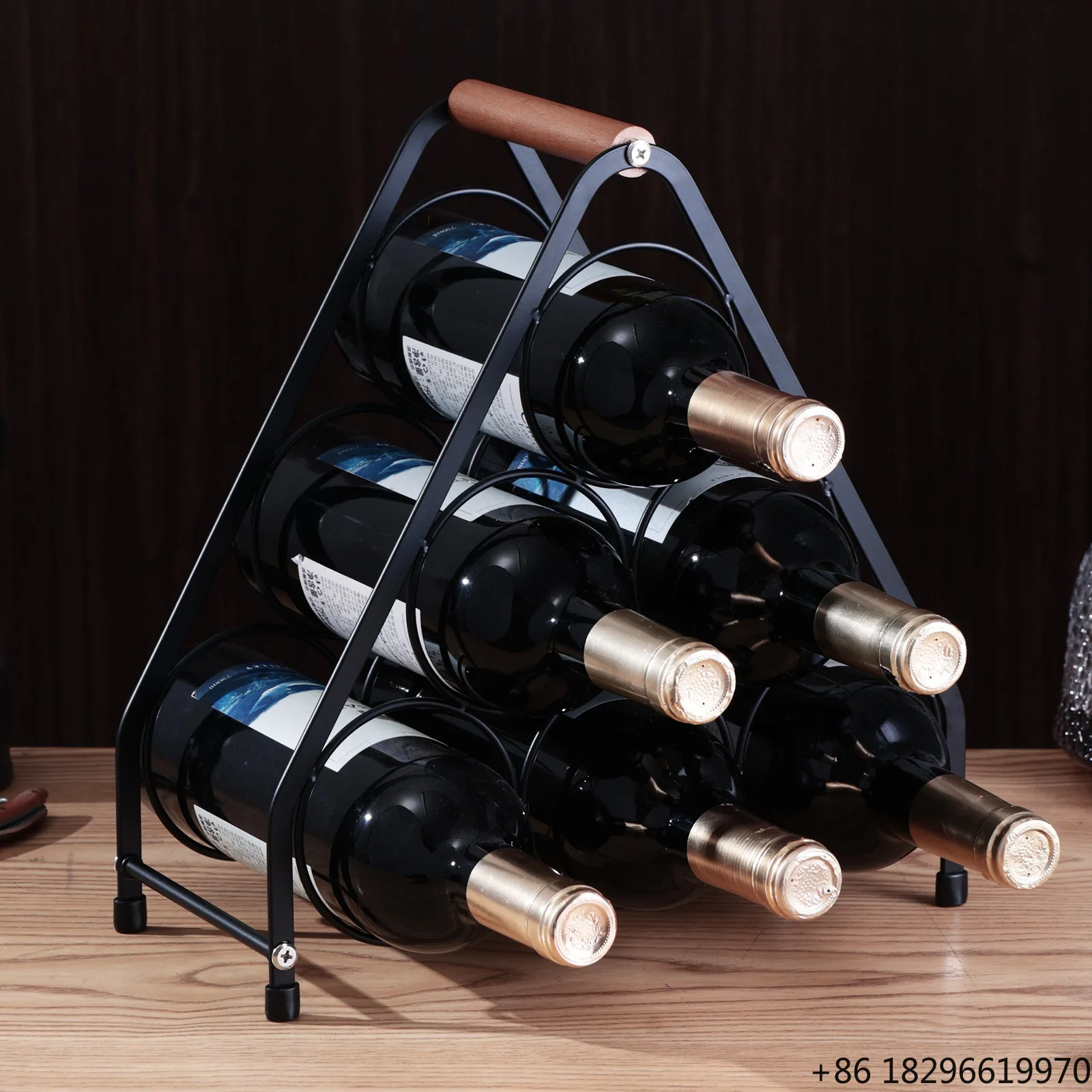 European Style Portable Red Wine Rack 6-Bottle Desktop Display Cabinet Wine Storage Holder with Wooden Handle
European Style Portable Red Wine Rack 6-Bottle Desktop Display Cabinet Wine Storage Holder with Wooden Handle