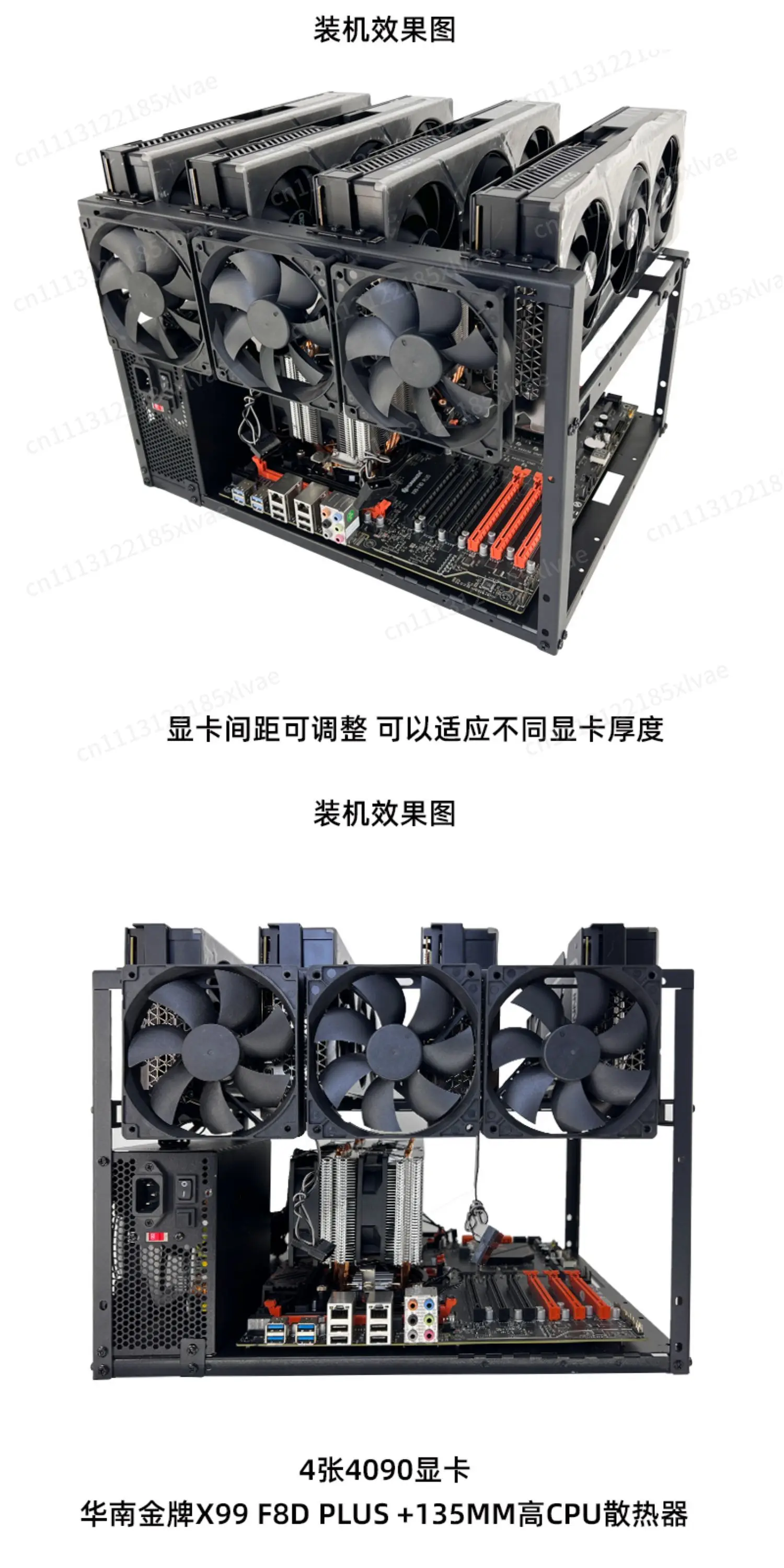 Open Frame 4-GPU Mining Rig Case, Dual CPU EATX Rackmount Chassis for AI Computing Workstation