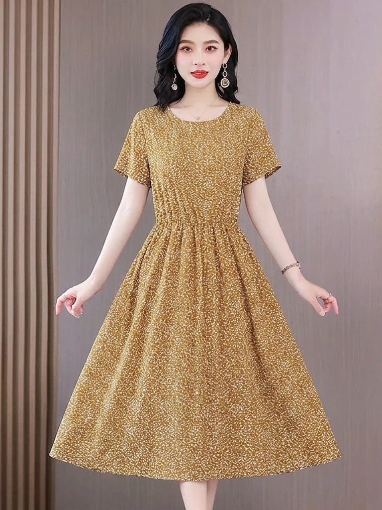 New 2026 Floral Print Midi Dress Short Sleeve Slimming Mom Style Women's Summer Fashionable Dress Polyester Fiber Casual Wear
New 2026 Floral Print Midi Dress Short Sleeve Slimming Mom Style Women's Summer Fashionable Dress Polyester Fiber Casual Wear
