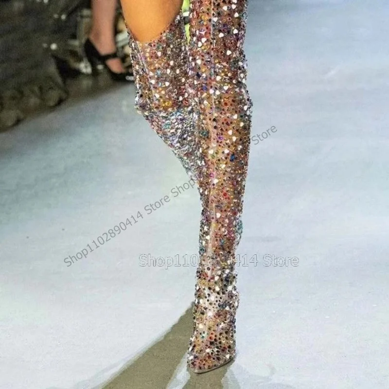 Colorful Crystals Decor Clear Pointed Toe Boots Thigh High Women Shoes Stilettos High Heels Fashionable 2025 Zapatos Para Mujere
Colorful Crystals Decor Clear Pointed Toe Boots Thigh High Women Shoes Stilettos High Heels Fashionable 2025 Zapatos Para Mujere