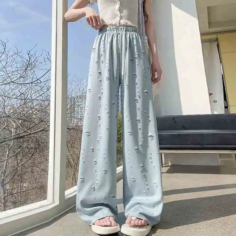 Women's Ice Silk Wide Leg Pants High Waist Distressed Trousers Summer Thin Petite Loose Straight Floor Length Pants
Women's Ice Silk Wide Leg Pants High Waist Distressed Trousers Summer Thin Petite Loose Straight Floor Length Pants