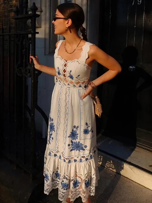 Summer 2025 Heavy Embroidery Blue And White Porcelain Lace Sleeveless Square Collar Top Long Strap Dress Women's Fashion
Summer 2025 Heavy Embroidery Blue And White Porcelain Lace Sleeveless Square Collar Top Long Strap Dress Women's Fashion