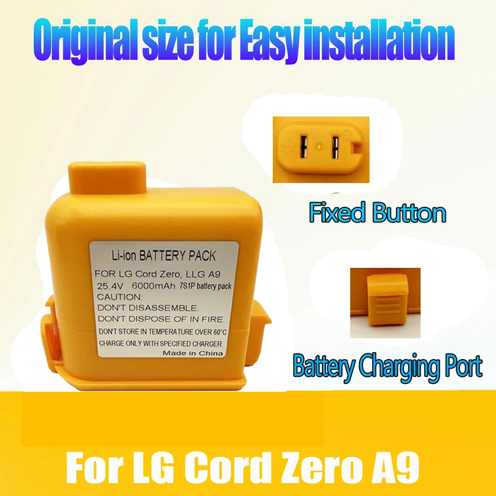 6000mAh CordZero Battery for A9/P9/A9S Vacuum, KC Certified, Compatible with EAC63382201/04 LG CordZero A9 Battery Replacement
6000mAh CordZero Battery for A9/P9/A9S Vacuum, KC Certified, Compatible with EAC63382201/04 LG CordZero A9 Battery Replacement