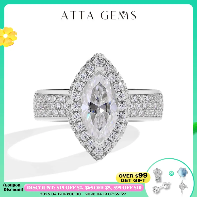 ATTAGEMS Marquise 2CT Moissanite Rings for Women 12*6mm D Color Diamond Real 925 Sterling Silver Luxury Anniversary Jewelry Gift
ATTAGEMS Marquise 2CT Moissanite Rings for Women 12*6mm D Color Diamond Real 925 Sterling Silver Luxury Anniversary Jewelry Gift