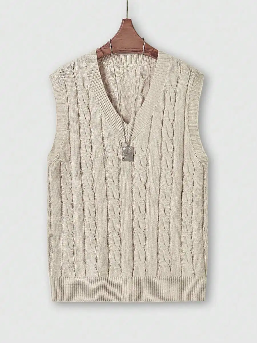 Men's V-Neck Cable Knit Sweater Vest in Beige for Casual Wear
Men's V-Neck Cable Knit Sweater Vest in Beige for Casual Wear