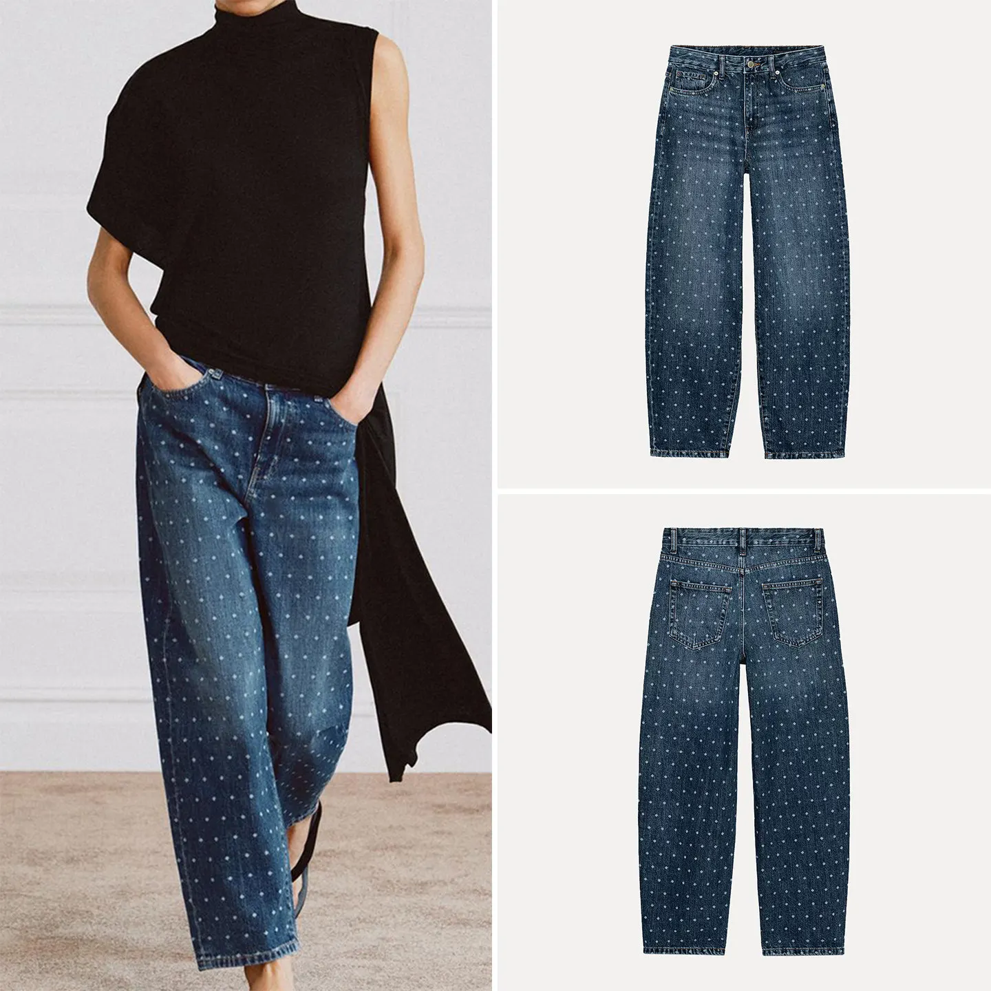 Summer 2026 Women's Casual Denim Jeans Standard Waist Polka Dot Cone Shaped Jeans Ladies Fashion Standard Fit No Stretch
Summer 2026 Women's Casual Denim Jeans Standard Waist Polka Dot Cone Shaped Jeans Ladies Fashion Standard Fit No Stretch