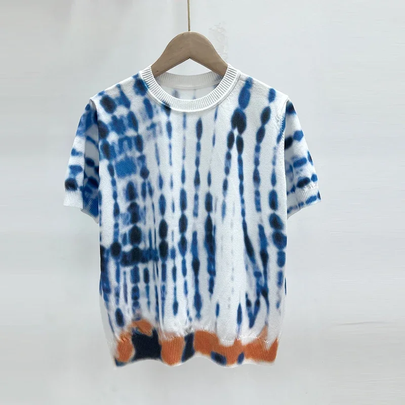 New Casual Summer Knitted Ice Silk T-shirt Women Fashion Printed O-Neck Short Sleeve Vintage Pullover Top Knitwear Y2k
New Casual Summer Knitted Ice Silk T-shirt Women Fashion Printed O-Neck Short Sleeve Vintage Pullover Top Knitwear Y2k