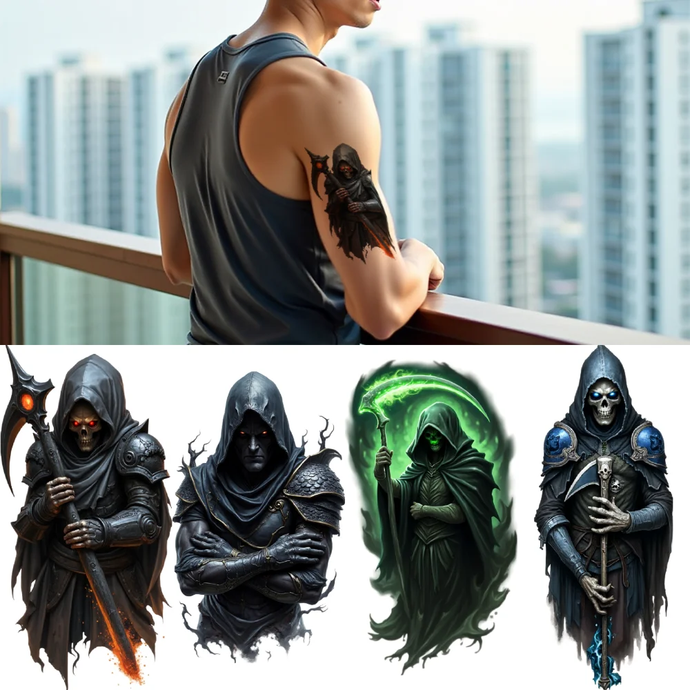 3pcs Temporary Tattoo Colorful Realism Grim Reaper Red Glowing Eyes Scythe For Arms Men Women
3pcs Temporary Tattoo Colorful Realism Grim Reaper Red Glowing Eyes Scythe For Arms Men Women