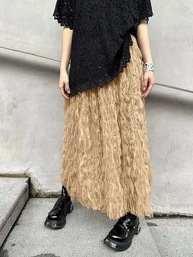 High Elastic Waist Black Pleated Mesh Casual A-line Half-body Skirt Women Fashion Tide New Spring Autumn 
High Elastic Waist Black Pleated Mesh Casual A-line Half-body Skirt Women Fashion Tide New Spring Autumn