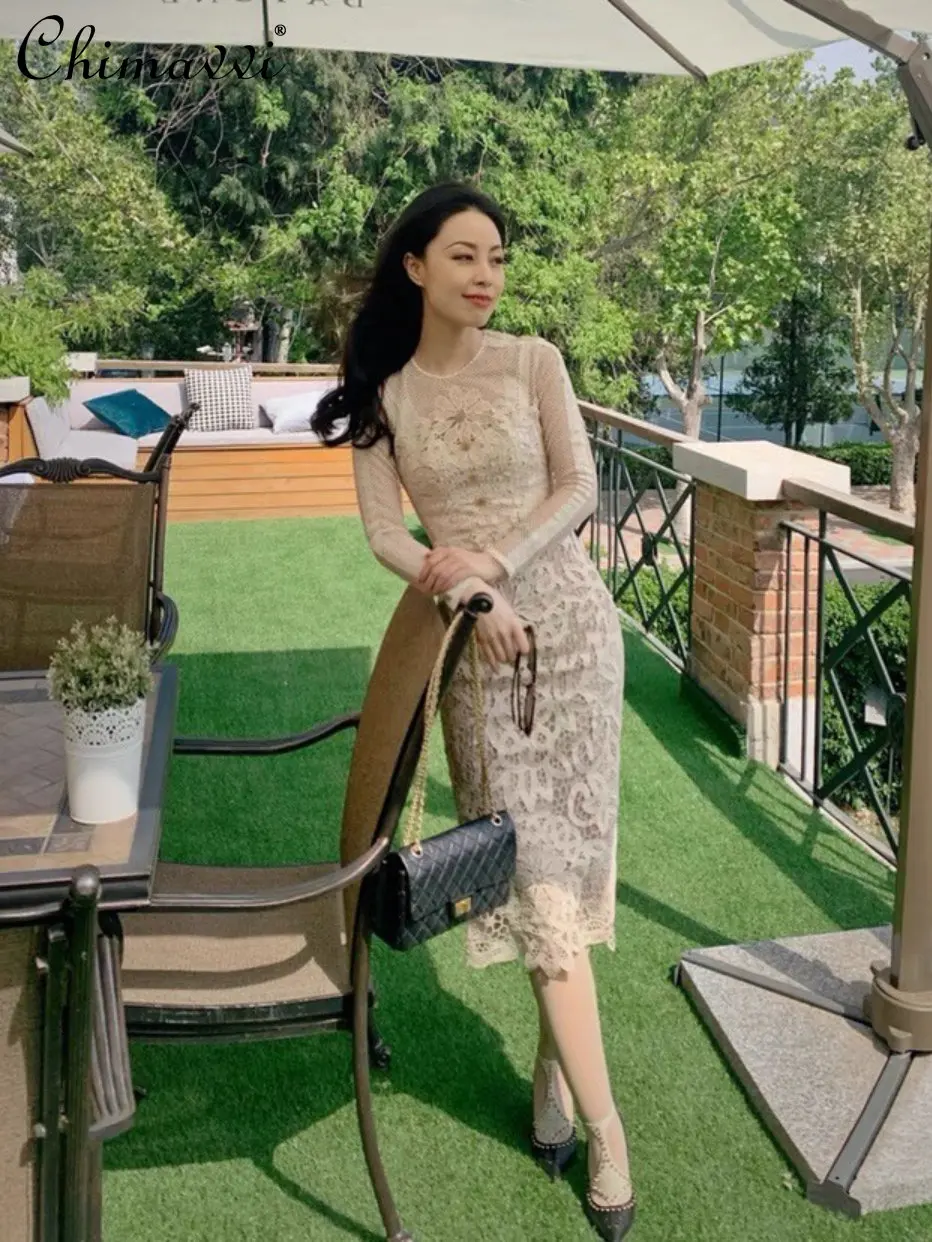 2022 Spring and Autumn New Long Sleeve Women's Dress Lace Slim Hip Fashion Round Neck Neck Mid-Length Solid Color White Dress
2022 Spring and Autumn New Long Sleeve Women's Dress Lace Slim Hip Fashion Round Neck Neck Mid-Length Solid Color White Dress