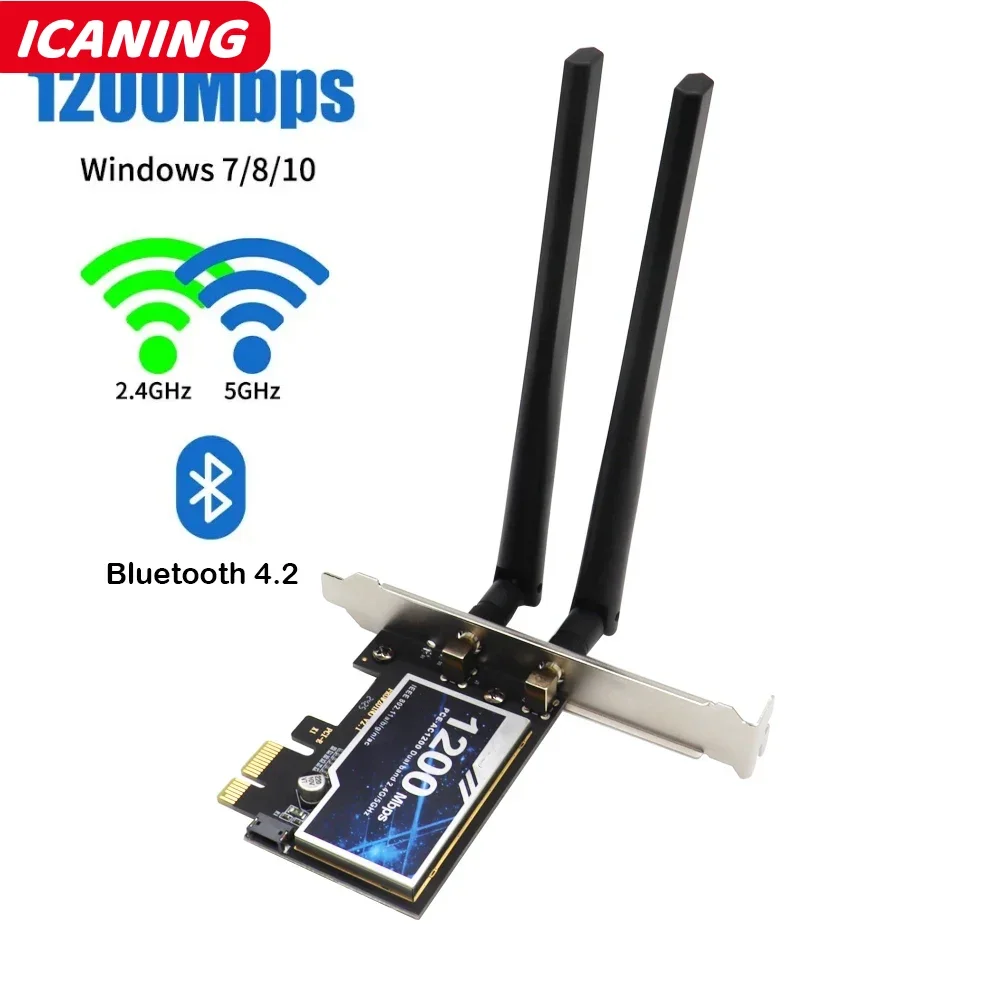 Двухдиапазонный беспроводной адаптер Wi-Fi 5 PCI-E, сетевая карта AC1200, 2,4G/5 ГГц, 802.11AC для Bluetooth 4,2, настольного компьютера, Windows 7/8/10/11
Двухдиапазонный беспроводной адаптер Wi-Fi 5 PCI-E, сетевая карта AC1200, 2,4G/5 ГГц, 802.11AC для Bluetooth 4,2, настольного компьютера, Windows 7/8/10/11