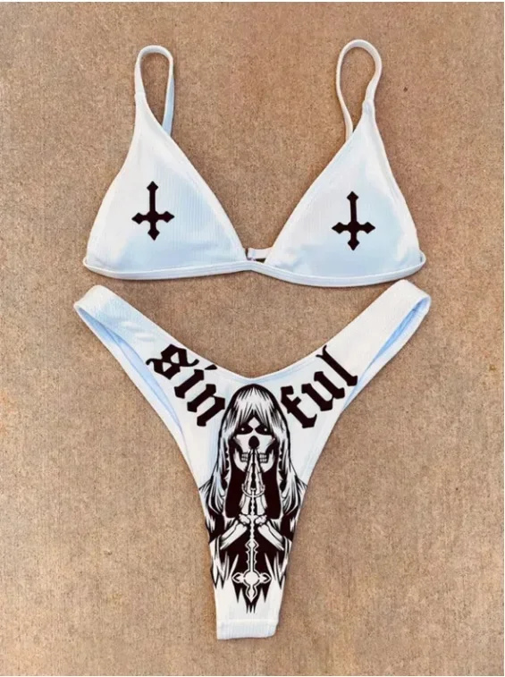 Women Funny Letters Print 2Pcs Bikini Suits Deep V-neck Detachable Breast Pad Sling Tops with Triangle Bottoms Swimsuits 2024
Women Funny Letters Print 2Pcs Bikini Suits Deep V-neck Detachable Breast Pad Sling Tops with Triangle Bottoms Swimsuits 2024