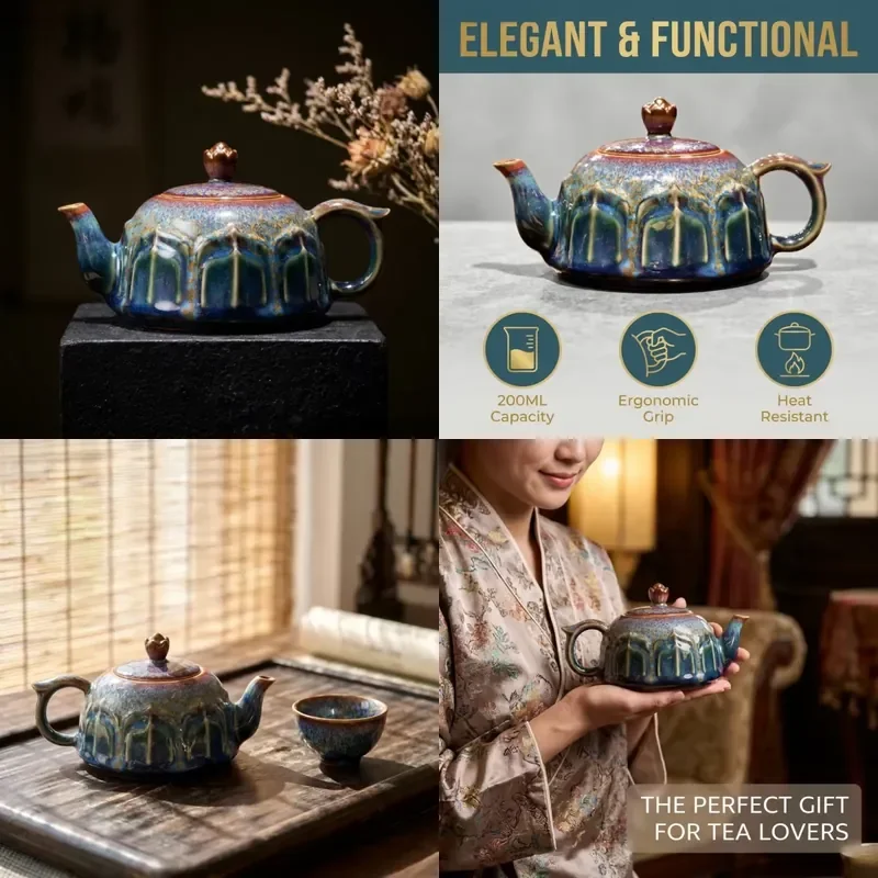 【CHIMU HOME】 Handcrafted Jun Porcelain Lotus Teapot for Chinese Intangible Cultural Heritage Artwork 200ML Heat-Resistant
【CHIMU HOME】 Handcrafted Jun Porcelain Lotus Teapot for Chinese Intangible Cultural Heritage Artwork 200ML Heat-Resistant