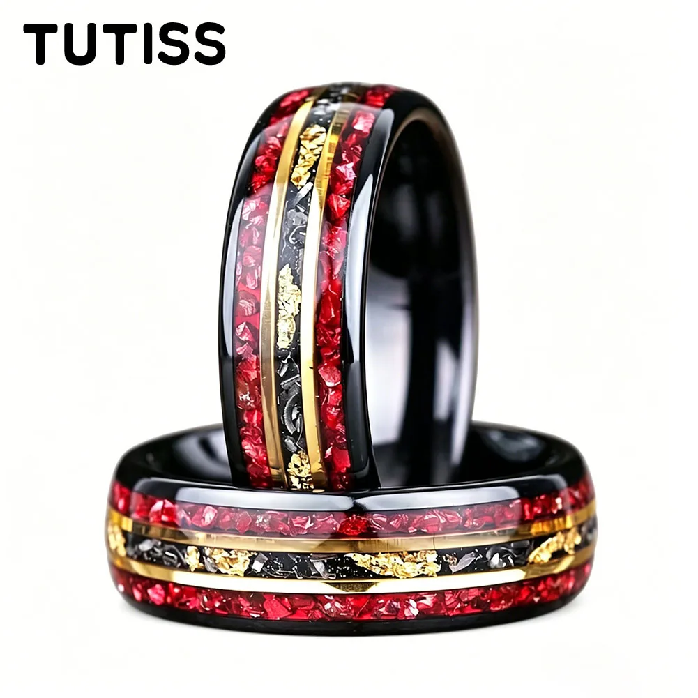 Unique 8mm Red Garnet & Meteorite Gold Foil Inlaid With Two-tone Tungsten Wedding Ring, Couple Engagement Anniversary Gift
Unique 8mm Red Garnet & Meteorite Gold Foil Inlaid With Two-tone Tungsten Wedding Ring, Couple Engagement Anniversary Gift