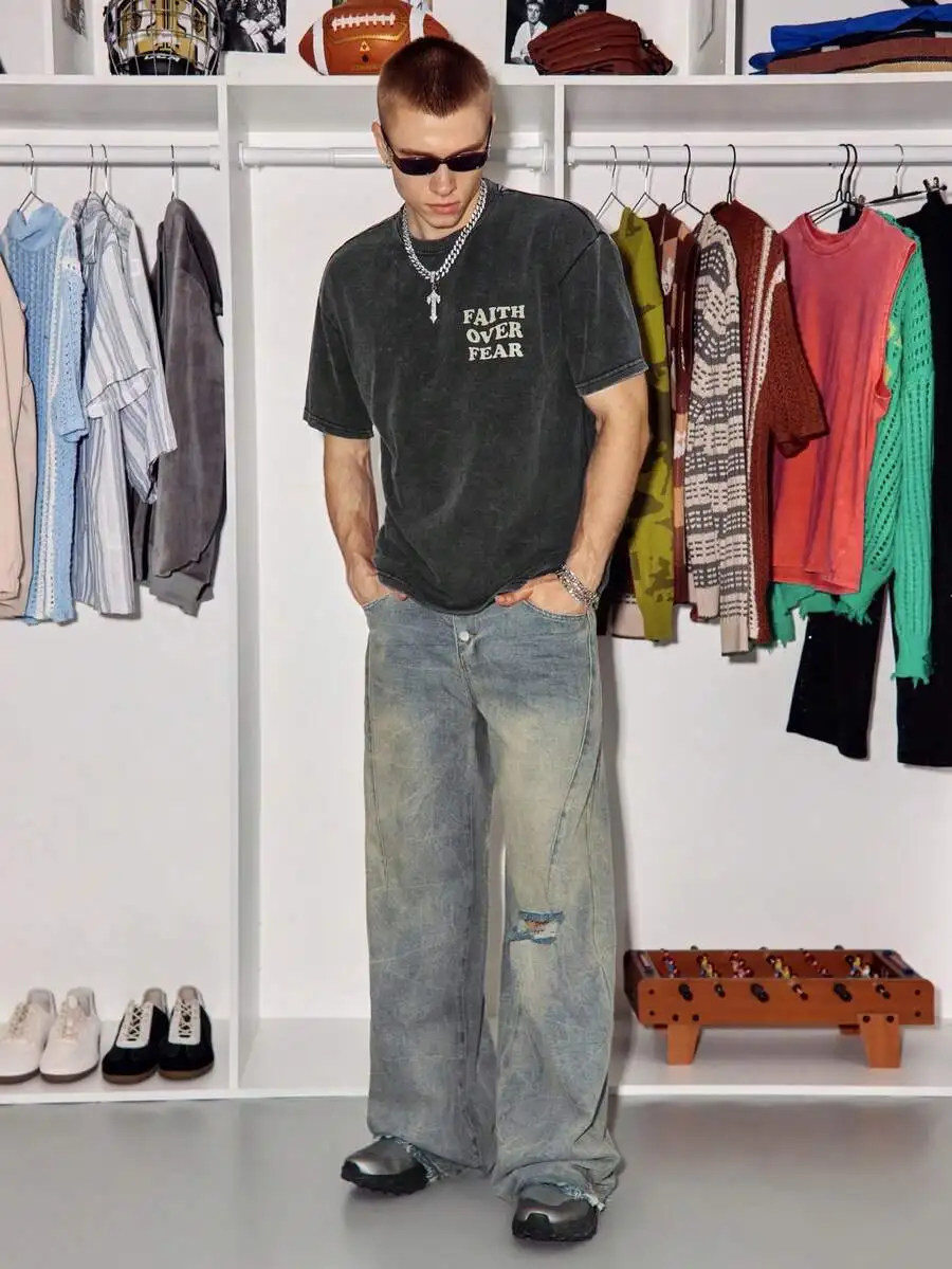 Mens Washed Vintage Wide Leg Flare Jeans Distressed Baggy Denim For Casual Street Wear
Mens Washed Vintage Wide Leg Flare Jeans Distressed Baggy Denim For Casual Street Wear