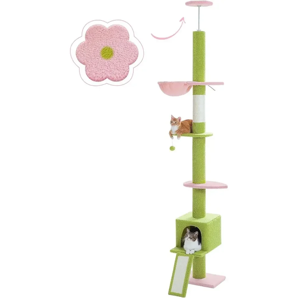 Green Tall Adjustable Cat Tree with 5 Levels, Scratching Post, and Ladder for Indoor Cats
Green Tall Adjustable Cat Tree with 5 Levels, Scratching Post, and Ladder for Indoor Cats