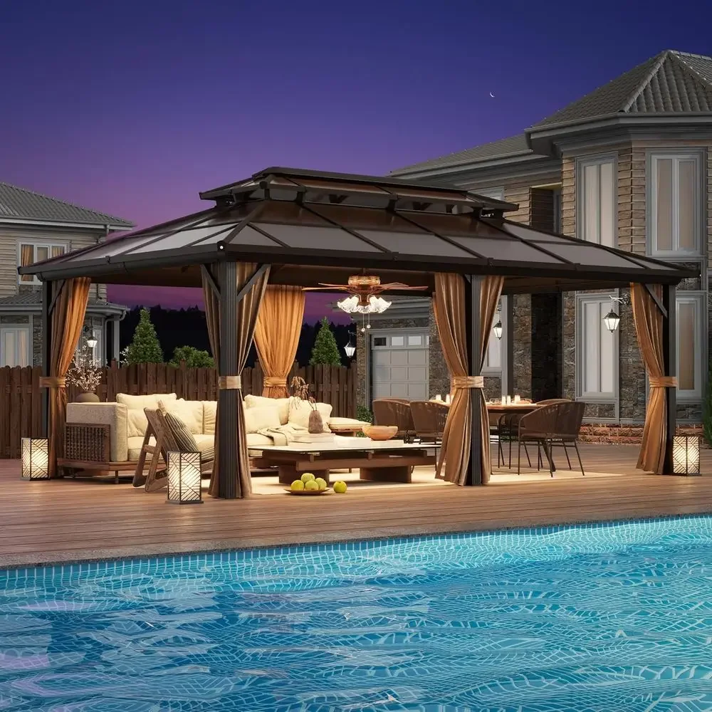 Уличная беседка из полипропилена с двойной крышей, 20' x 12', с шторами и москитной сеткой для патио, сада и газона. Ограниченное предложение.
Уличная беседка из полипропилена с двойной крышей, 20' x 12', с шторами и москитной сеткой для патио, сада и газона. Ограниченное предложение.