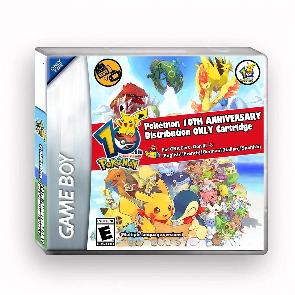 GBA Video Game Cartridge Pokémon Event 10th Anniversary Release GBA Cartridge - Supports Multiple Languages
GBA Video Game Cartridge Pokémon Event 10th Anniversary Release GBA Cartridge - Supports Multiple Languages