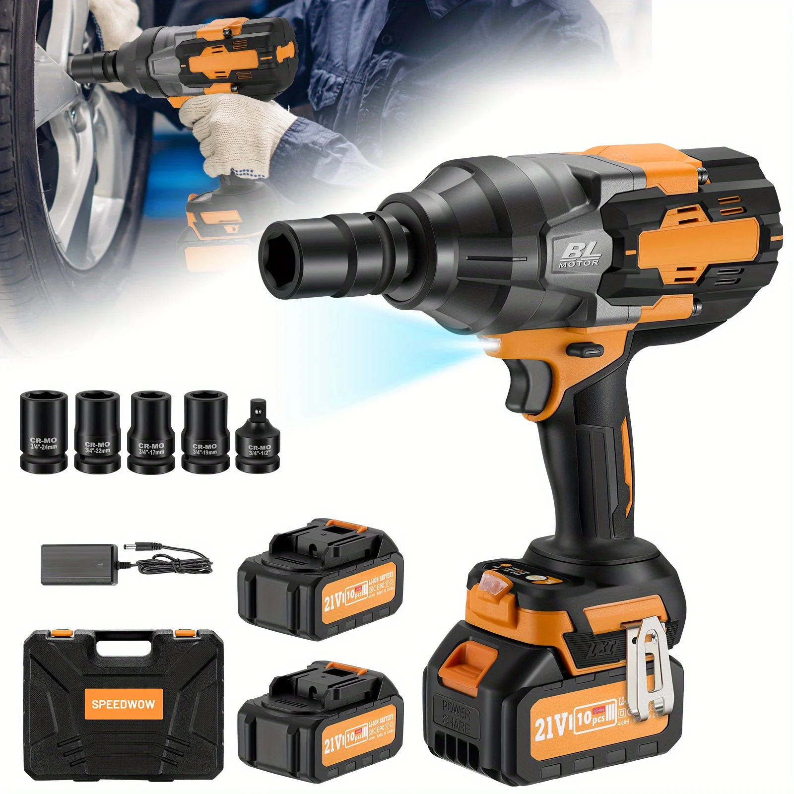 3/4" Drive 21V BRUSHLESS CORDLESS IMPACT WRENCH KIT, 1800Nm INDUSTRIAL TORQUE Heavy-Duty Power Impact Gun for Semi-Truck
3/4" Drive 21V BRUSHLESS CORDLESS IMPACT WRENCH KIT, 1800Nm INDUSTRIAL TORQUE Heavy-Duty Power Impact Gun for Semi-Truck