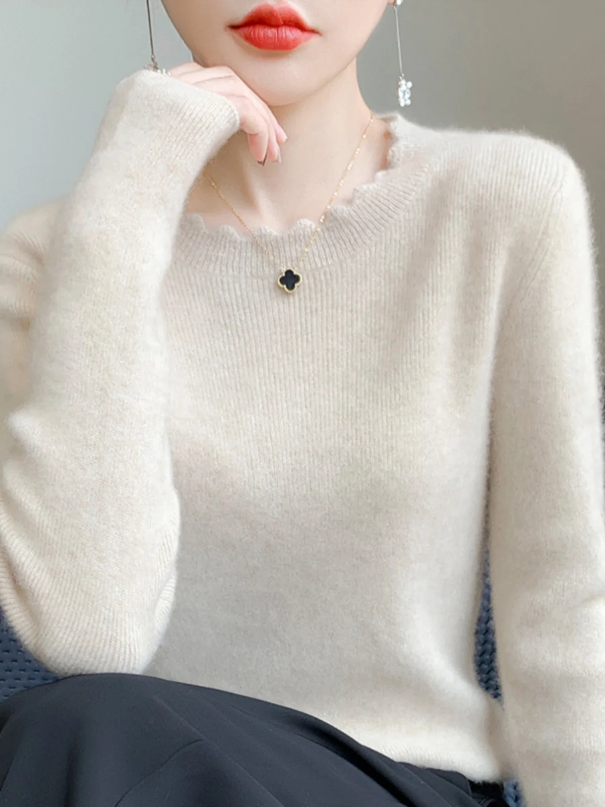 Женский вязаный шерстяной свитер с круглым вырезом, длинными рукавами и кружевным воротником, базовый слой, осенне-зимний, модный, повседневный, приталенный, цветной
Женский вязаный шерстяной свитер с круглым вырезом, длинными рукавами и кружевным воротником, базовый слой, осенне-зимний, модный, повседневный, приталенный, цветной