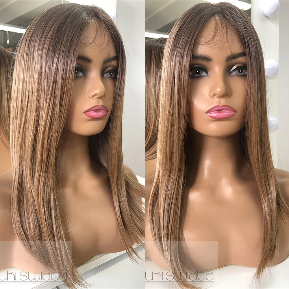 Women wigs Brown Mixed Honey Blonde Highlights Synthetic Lace Front Wig Soft Straight Wigs 13x4 Lace Top Small Large Cap Size
Women wigs Brown Mixed Honey Blonde Highlights Synthetic Lace Front Wig Soft Straight Wigs 13x4 Lace Top Small Large Cap Size
