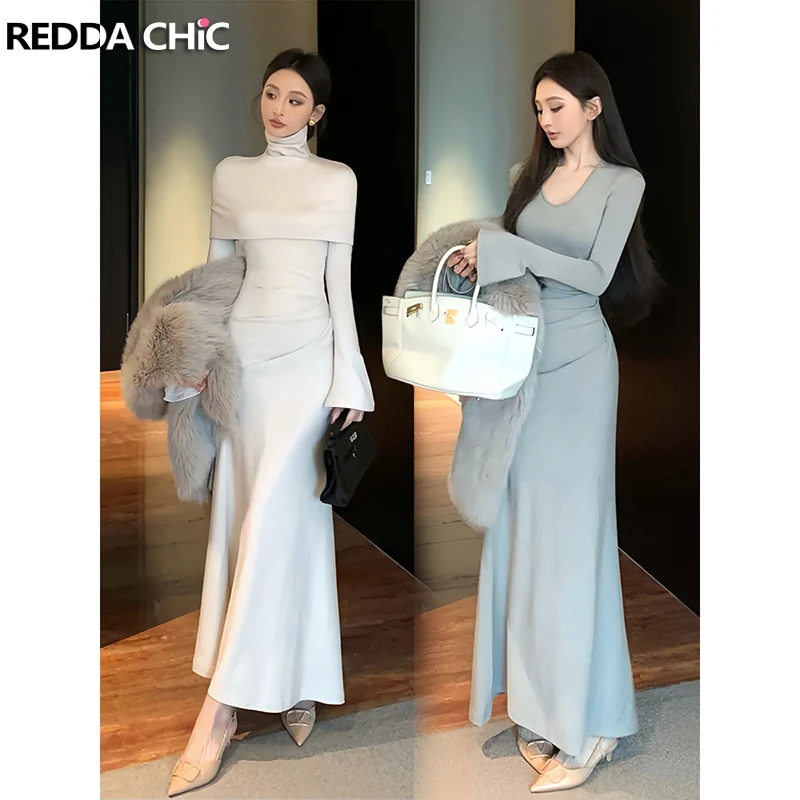 REDDACHiC Autumn Shrug Dress Set Knit Neckwarmer V-neck Bell Sleeve Solid Shirring Maxi Long Mermaid Dress Elegant Women Clothes
REDDACHiC Autumn Shrug Dress Set Knit Neckwarmer V-neck Bell Sleeve Solid Shirring Maxi Long Mermaid Dress Elegant Women Clothes