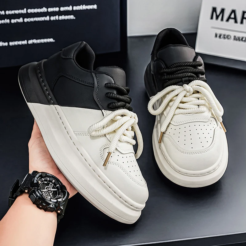 Men's Black White Color Block Platform Sneakers 2026 New Fashion Thick Rope Laces Chunky Sole Height Increasing Casual Shoes Str
Men's Black White Color Block Platform Sneakers 2026 New Fashion Thick Rope Laces Chunky Sole Height Increasing Casual Shoes Str
