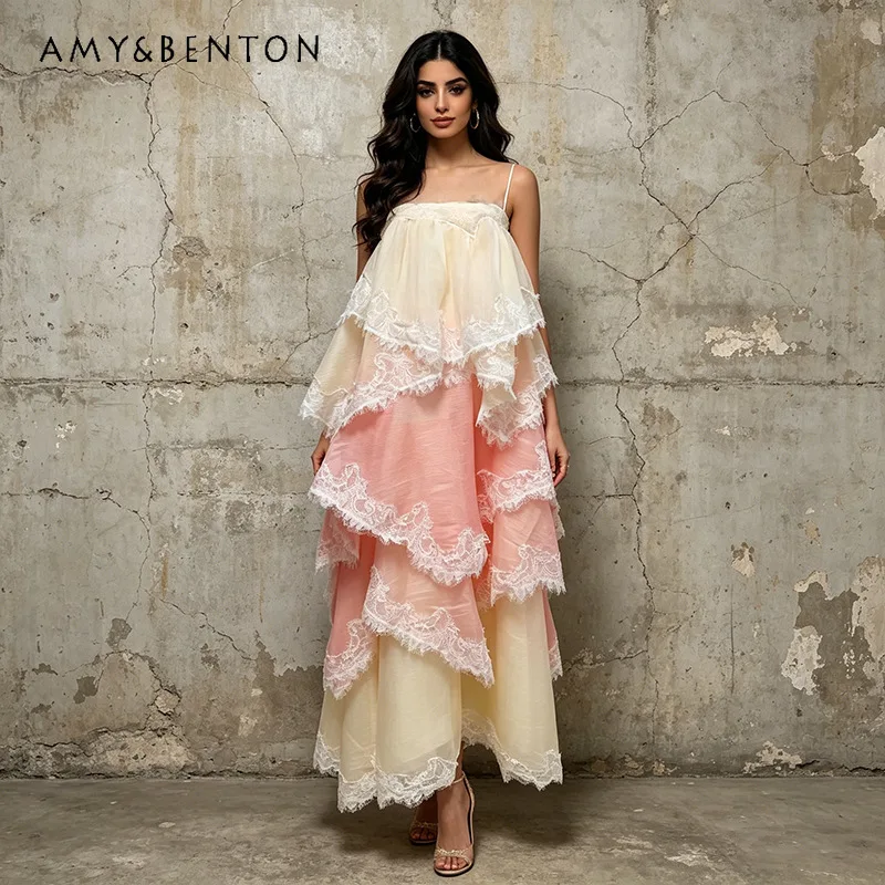 French High Sense Fashion Women's Sling Dresses 2026 New Tube Top Lace Design Cascading Gradual Change Color Long Dress Ladies
French High Sense Fashion Women's Sling Dresses 2026 New Tube Top Lace Design Cascading Gradual Change Color Long Dress Ladies