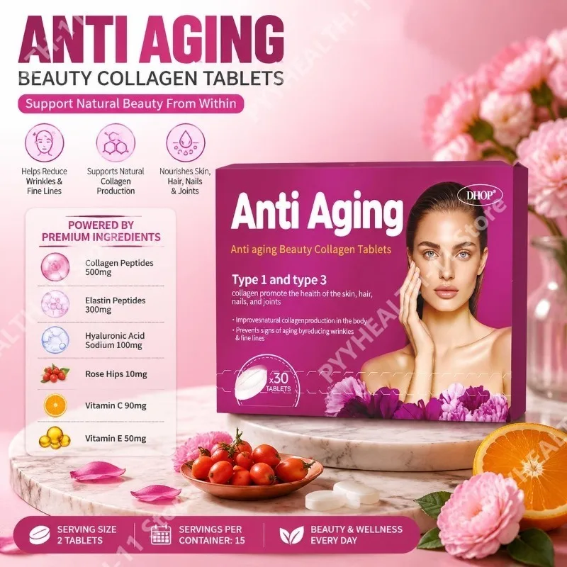 DHOP Anti Aging Hydrolyzed Collagen Tablets Helps Reduce Wrinkles & Fine Lines with Collagen Peptides Vitamin C Type I III 30 Ct
DHOP Anti Aging Hydrolyzed Collagen Tablets Helps Reduce Wrinkles & Fine Lines with Collagen Peptides Vitamin C Type I III 30 Ct