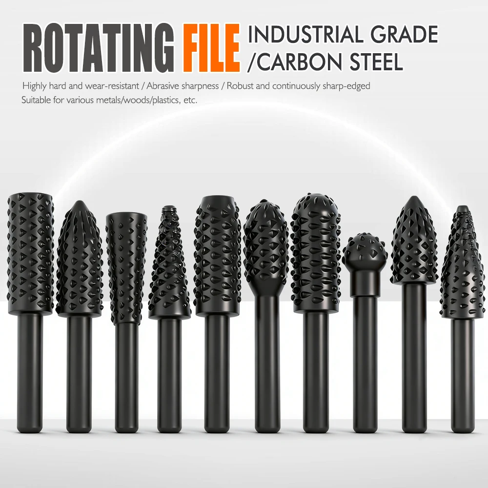 10-Piece Rotary File Set with Round Handles High-Carbon Steel Woodworking Rotary Files Grinding and Polishing Tools
10-Piece Rotary File Set with Round Handles High-Carbon Steel Woodworking Rotary Files Grinding and Polishing Tools