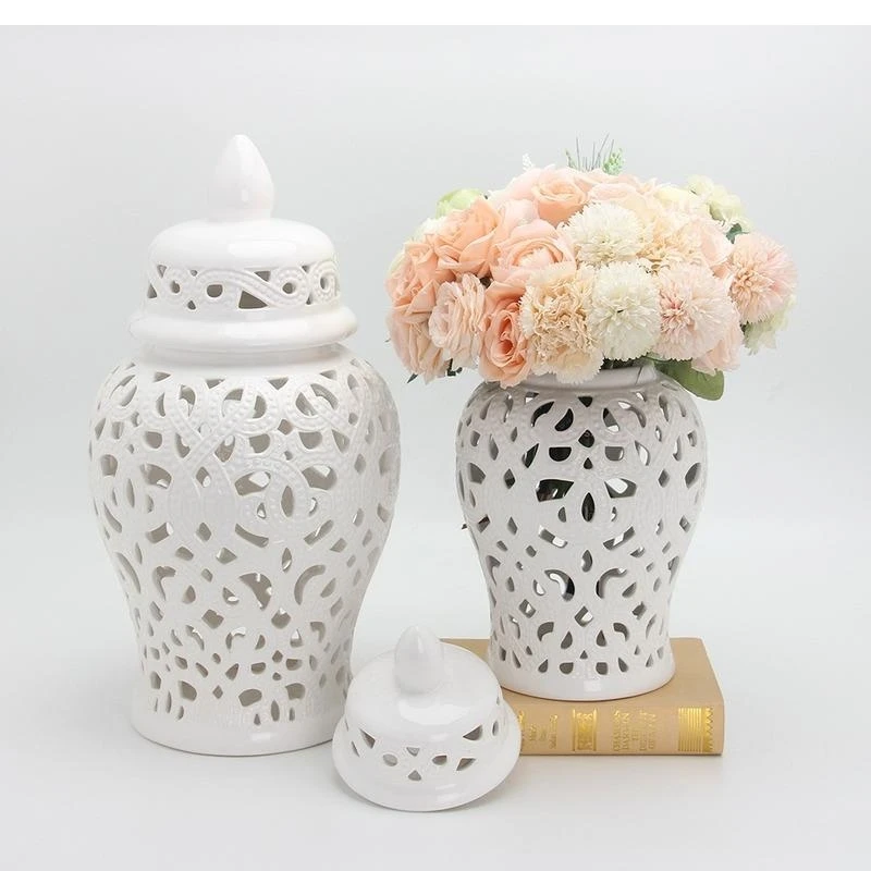Pure White with Cover Ceramic Ginger Jar Vase Modern Home Decor Accessories Vintage Hollow Craftsmanship Universal
Pure White with Cover Ceramic Ginger Jar Vase Modern Home Decor Accessories Vintage Hollow Craftsmanship Universal