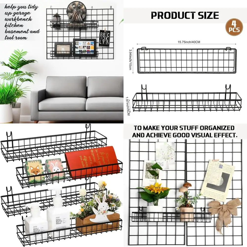 Blulu 4 Pcs 15.75 x 3.94 x 1.97 Inch Metal Grid Wall Baskets with Hooks Grid Wall Shelves Hanging Wire Basket Multi unction Stor
Blulu 4 Pcs 15.75 x 3.94 x 1.97 Inch Metal Grid Wall Baskets with Hooks Grid Wall Shelves Hanging Wire Basket Multi unction Stor