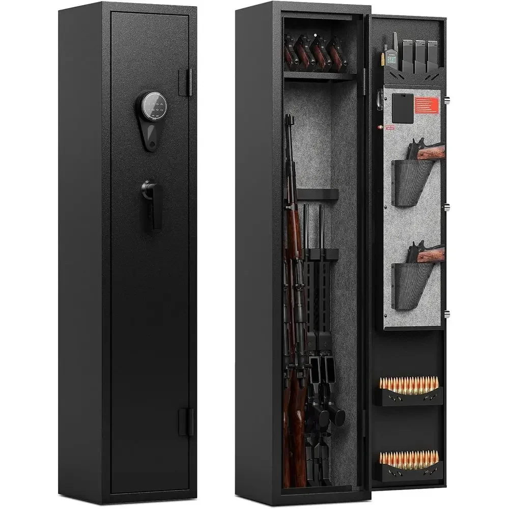 Quick Access Pistol and Long Gun Cabinet with Adjustable Shelves and LED Lighting, No Assembly Required