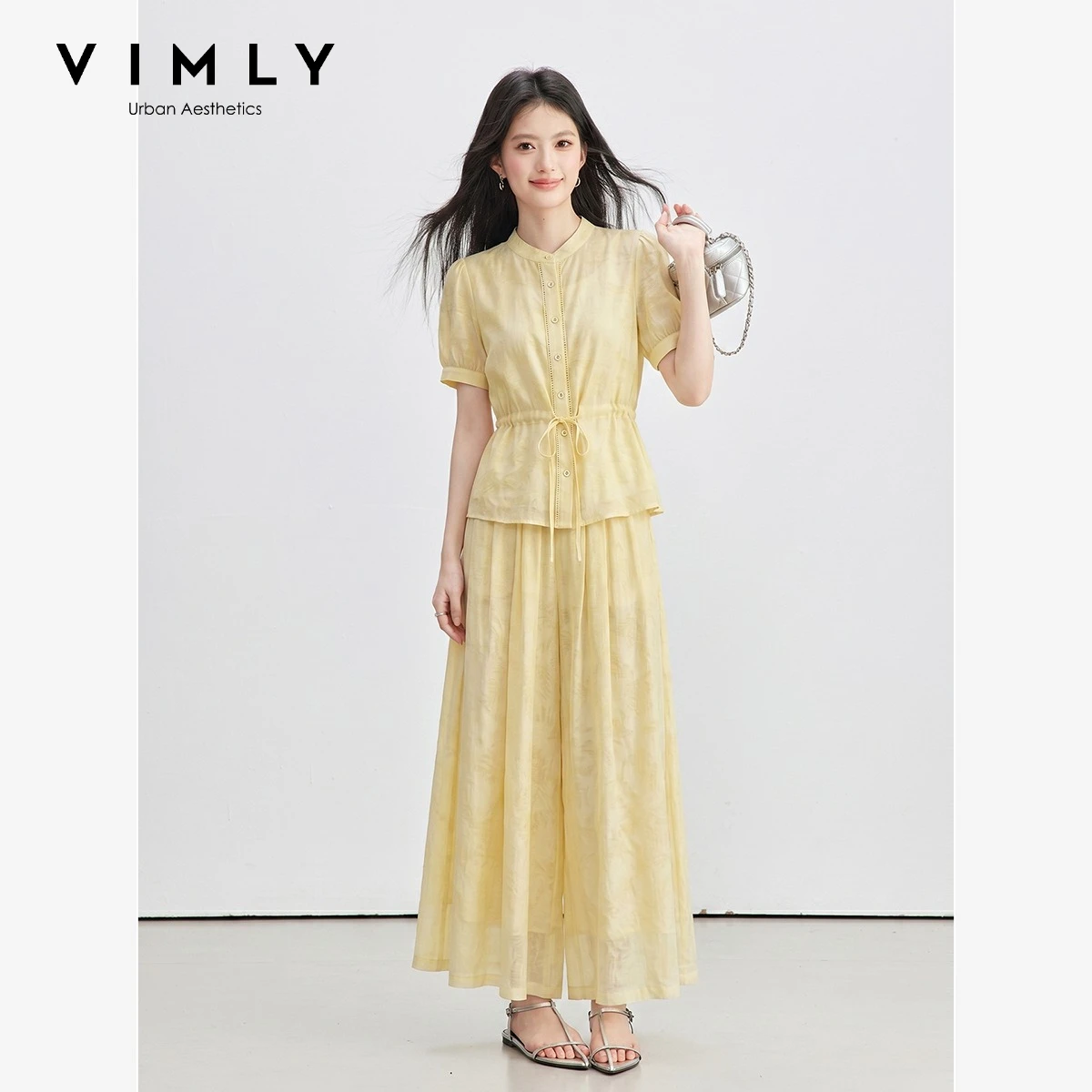 VIMLY Women's Fashion Yellow Suit 2026 Summer New Short Sleeve Shirt Wide-leg Pants Two-piece Set Ladies Daily Wear A6857
VIMLY Women's Fashion Yellow Suit 2026 Summer New Short Sleeve Shirt Wide-leg Pants Two-piece Set Ladies Daily Wear A6857