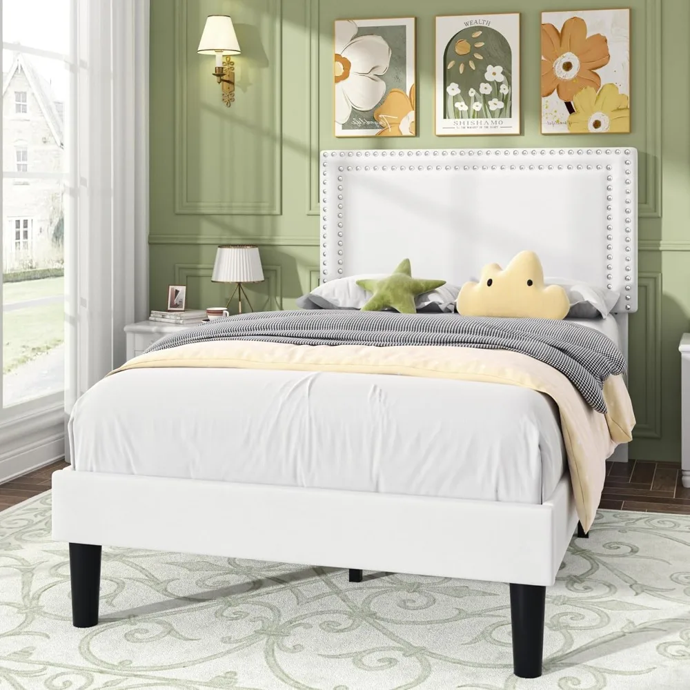 Twin Size Platform Bed Frame with Adjustable Upholstered Headboard, Strong Wood Slat Support, No Box Spring Needed, Easy Assemb
Twin Size Platform Bed Frame with Adjustable Upholstered Headboard, Strong Wood Slat Support, No Box Spring Needed, Easy Assemb